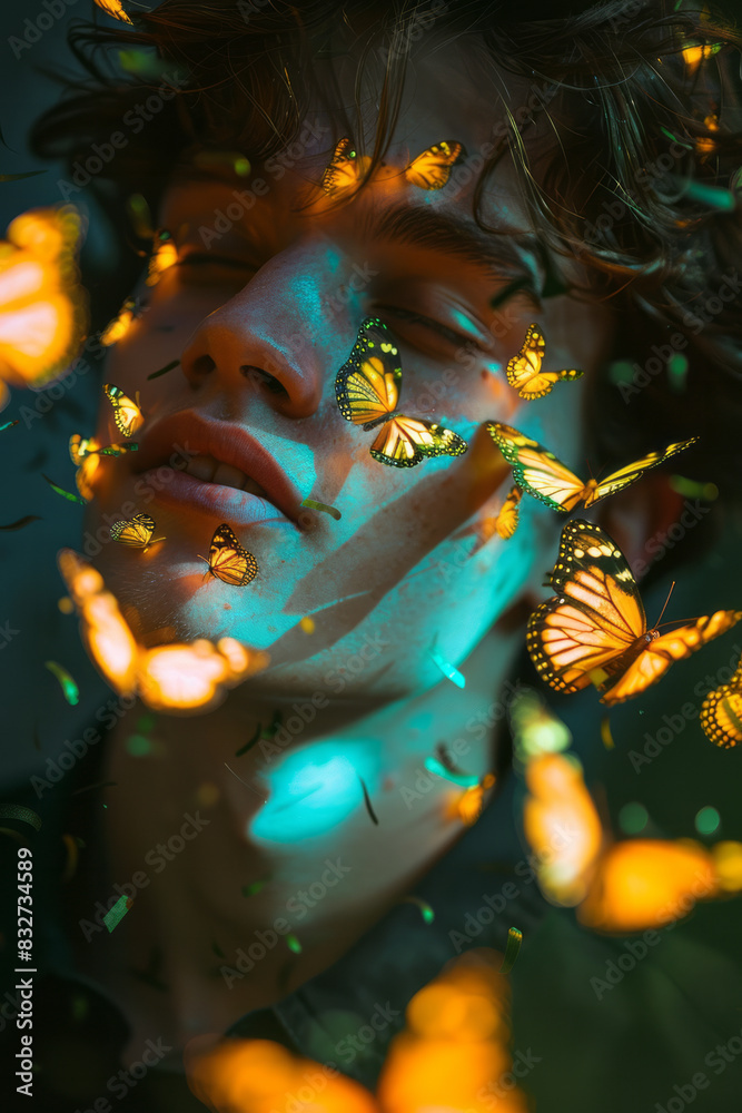 Aufkleber a person in love with butterflies in their stomach, creating a soft glow that illuminates their enti