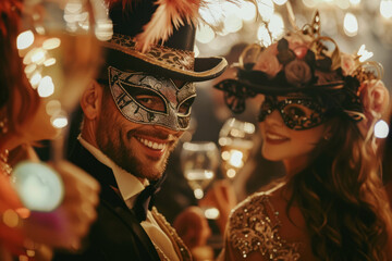 Man and women in masquerade mask