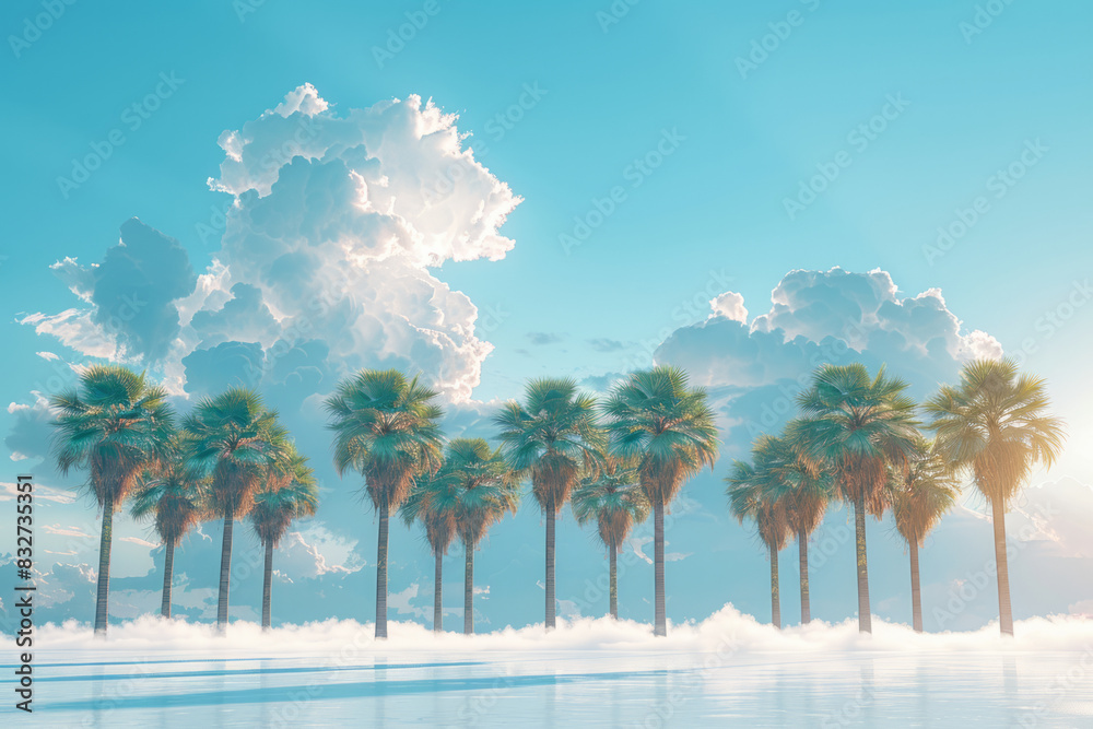 Aufkleber a series of palm trees on clouds, forming a path through the sky,