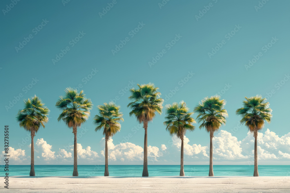 Leinwandbilder a serene scene with a line of palm trees evenly spaced on a series of small clouds,