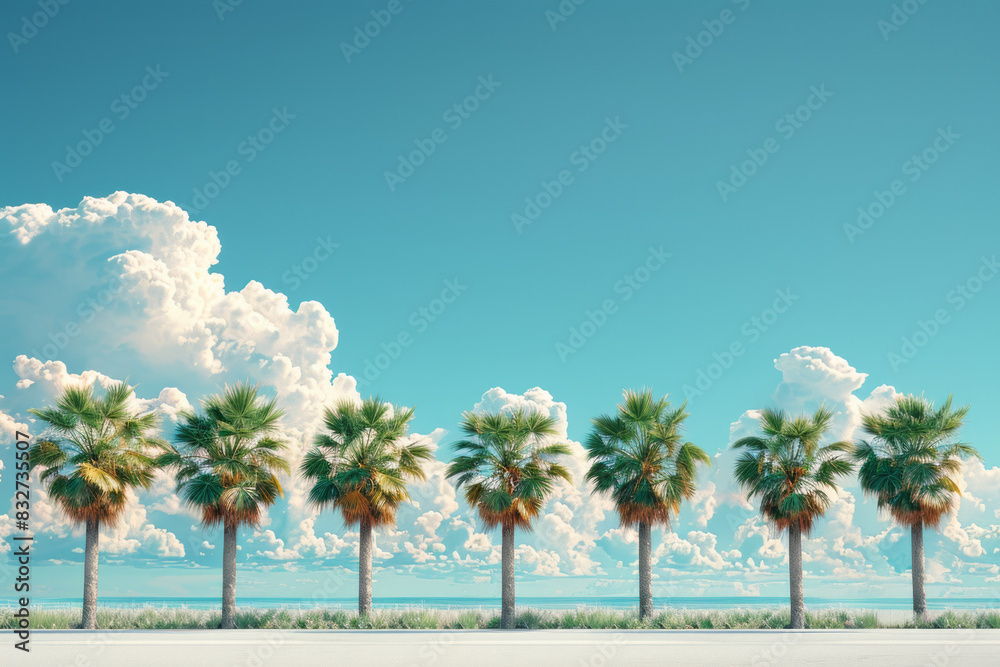 Aufkleber a serene scene with a line of palm trees evenly spaced on a series of small clouds,