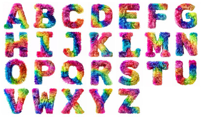 The colorful alphabet is furry, hairy, and fluffy. Rainbow. motives