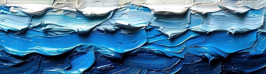 Dynamic abstract background of blue oil paint strokes, can be utilized for printed materials such as brochures, flyers, and business cards.