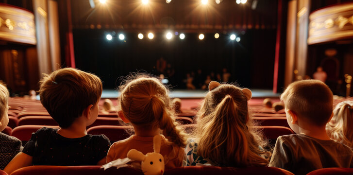 Children watching puppet show in theater