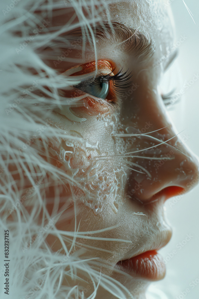 Poster Macro image of a birthmark resembling a cloud, with soft, rounded edges and shading,