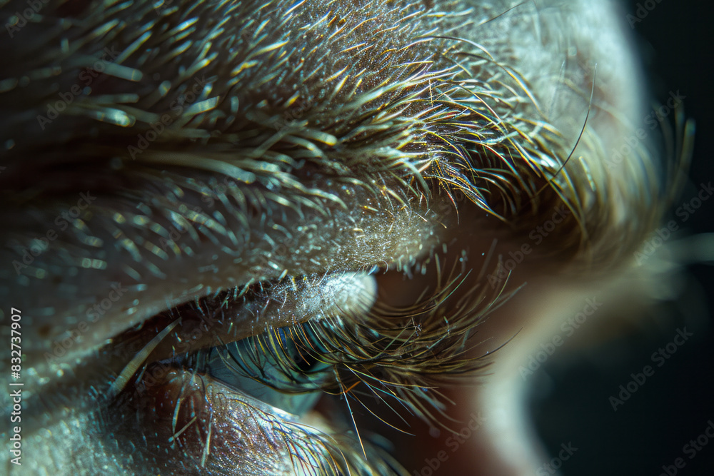 Poster a close-up of a mole on a personâ€™s forearm, with the skin texture and tiny hairs in sharp focus,