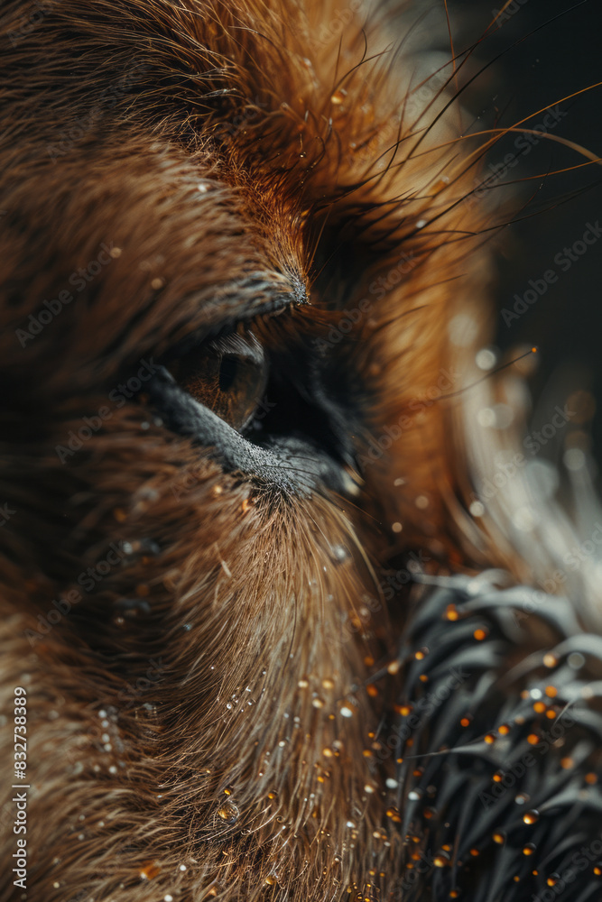 Poster macro view of a mole on the back of the neck, with the surrounding skin and small freckles,