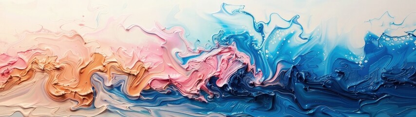 Dynamic abstract background with a mixed of blue, pink and orange oil paint strokes, can be utilized for printed materials such as brochures, flyers, and business cards.