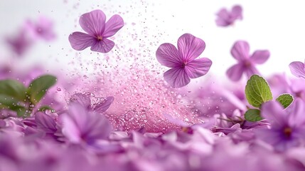   Purple flowers in a cluster, dripping with water droplets