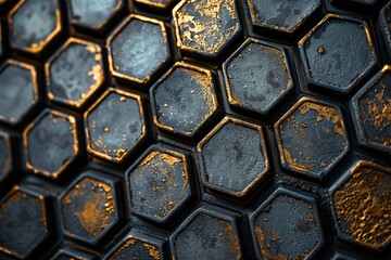 Close-up of hexagonal pattern on metal surface