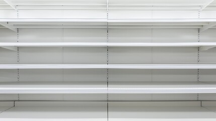 Empty Shelf. Closeup of White Supermarket Shelves for Display at Retail Store
