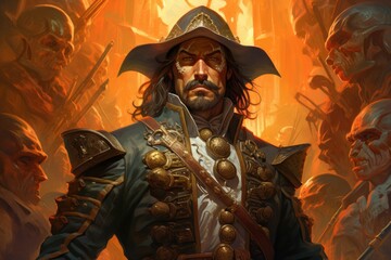 Obraz premium A legendary and feared pirate captain, commanding a crew of cutthroats and plundering the high seas. - Generative AI