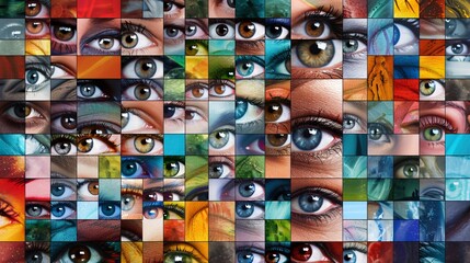 Collage of numerous eyes  abstract composition featuring multiple human eye images