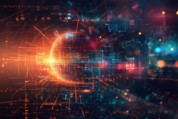 Glowing sphere encircled by multiple lines