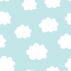 Seamless pattern with clouds. Vector illustration on blue background. It can be used for wallpapers, wrapping, cards, patterns for clothes and other.