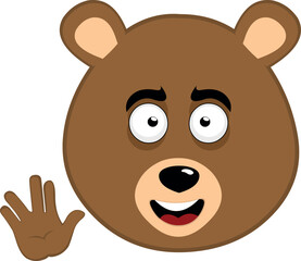 vector illustration face brown bear grizzly cartoon, with a happy expression and doing vulcan salute with his hand