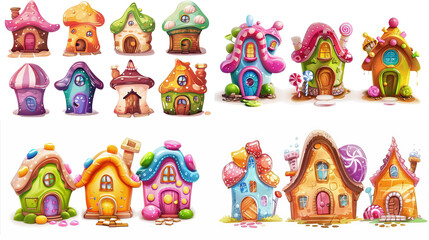 Obraz premium cute fairytale cartoon house clipart isolated on white background, sweet candy hut