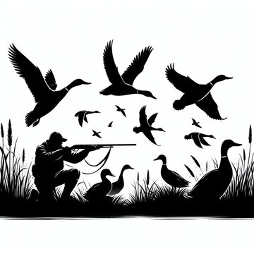 recommend clip art: Wildlife duck animals hunting hunt silhouette Isolated on white background