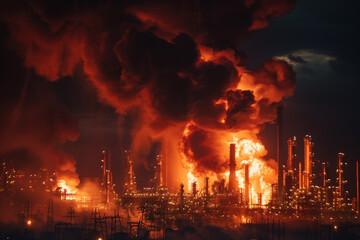 Obraz premium A large fire is burning in a city with many tall buildings