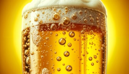 Close-Up of Refreshing Beer Glass Filled With Bubbles on a Sunny Day