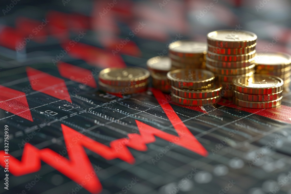 Wall mural coins stack with chart closeup