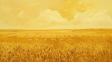 A field of yellow grass with a cloudy sky in the background