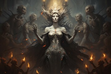 Fototapeta premium A mysterious and powerful necromancer, raising armies of undead to serve their bidding. - Generative AI