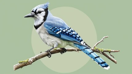 Blue Jay Bird on a Green Background