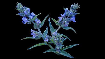 Echium vulgare Viper s Bugloss Blueweed isolated against a black backdrop