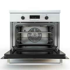 Fototapeta premium A high-resolution photograph of an oven isolated on a white background, highlighting its sleek design and advanced cooking capabilities.