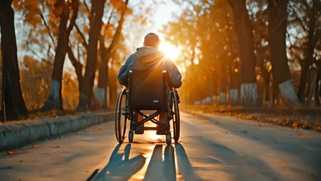 A person with disabilities in a wheelchair navigating a path, A person with disabilities breaking barriers and embracing their unique abilities