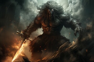 A fearless and mighty berserker, unleashing devastating attacks with their massive weapon. - Generative AI