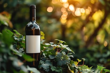 Dark wine bottle with blank label