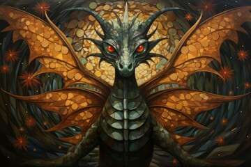 Obraz premium A wise and ancient dragon, with scales that shimmer in the sunlight and the power of ancient magic. - Generative AI