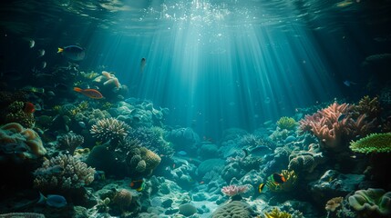 Naklejka premium coral reef with fish and coral great barrier reef colorful fishes harp focus underwater 