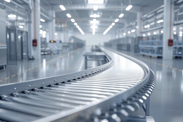 Fototapeta premium Busy factory conveyor with bright lights