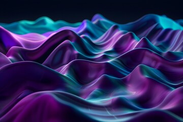 Obraz premium abstract background with purple and blue waves, black background, dark purple and teal color gradient, 3d render, smooth lighting, soft focus, deep depth of field, octane rendering, high resolution ph