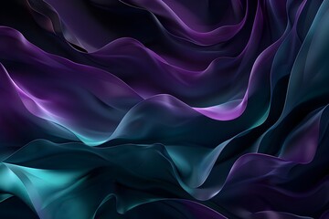 Fototapeta premium abstract background with purple and blue waves, black background, dark purple and teal color gradient, 3d render, smooth lighting, soft focus, deep depth of field, octane rendering, high resolution ph