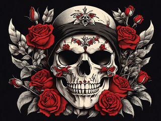 Bandit skull with roses illustration jpg