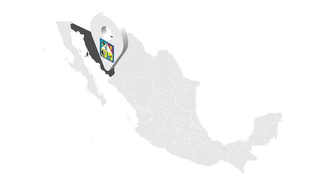 Location State of Sonora on map Mexico. 3d State of Sonora flag map marker location pin. Map of  Mexico showing different parts. Animated map. 4K.  Video