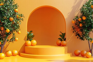 Oranges, trees, yellow room, yellow wall