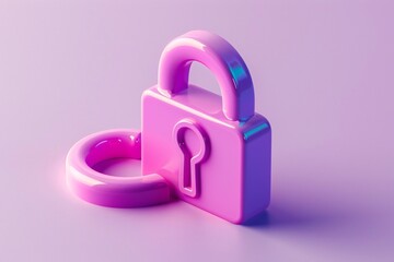 Purple padlock with ring on pink surface