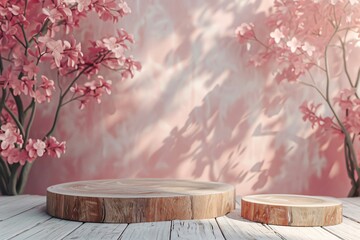 Wooden plates, table, flowers