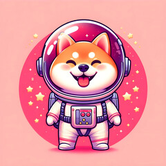 Fototapeta premium Astro-Pup | The Canine Cosmonaut | A cute happy Shiba Inu astronaut on a pink background
