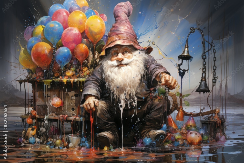Wall mural a quick-witted gnome inventor, creating ingenious gadgets and contraptions to overcome challenges. -