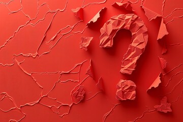 Close-up of paper question mark on red wall