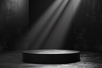 Low-light stage, circular podium, dark environment