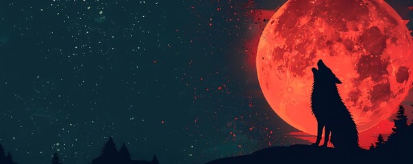 Illustrate a background with a werewolf howling at the moon and space for text