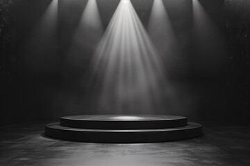 Stage with spotlights in black and white