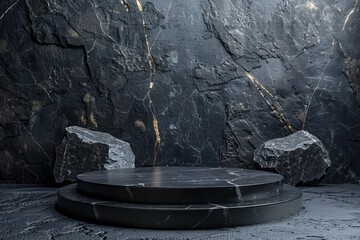 Close black marble pedestal room